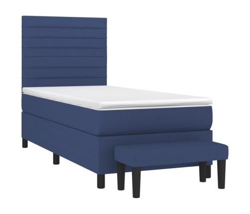 Cama box spring con colchón tela azul 90x190 cm