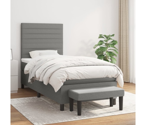 Cama box spring con colchón tela gris oscuro 90x200 cm