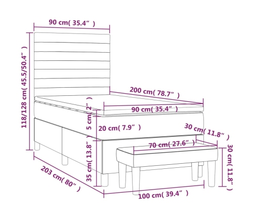 Cama box spring con colchón tela gris taupe 90x200 cm