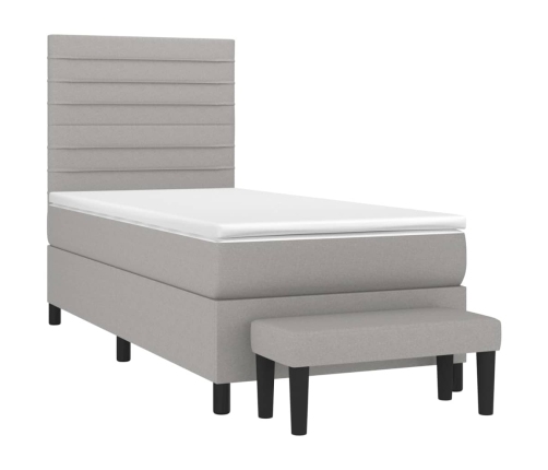 Cama box spring con colchón tela gris claro 100x200 cm