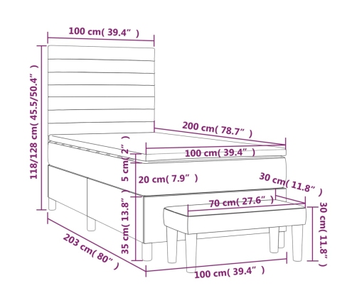 Cama box spring con colchón tela azul 100x200 cm