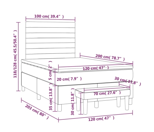 Cama box spring con colchón tela gris oscuro 120x200 cm