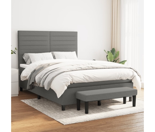 Cama box spring con colchón tela gris oscuro 140x190 cm