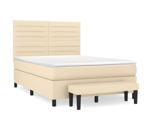 Cama box spring con colchón tela color crema 140x190 cm