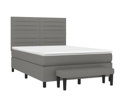 Cama box spring con colchón tela gris oscuro 140x200 cm