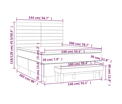 Cama box spring con colchón tela marrón oscuro 140x200 cm