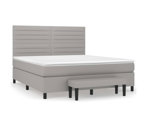 Cama box spring con colchón tela gris claro 160x200 cm