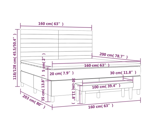 Cama box spring con colchón tela marrón oscuro 160x200 cm