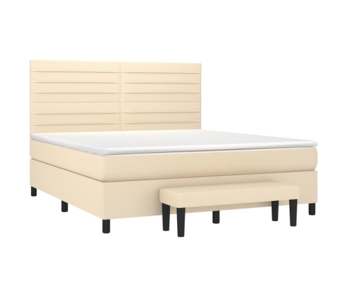 Cama box spring con colchón tela color crema 160x200 cm