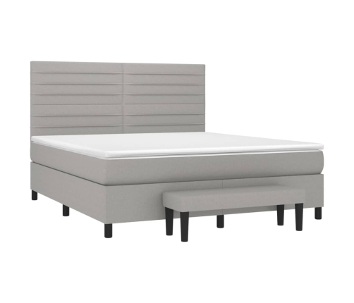 Cama box spring con colchón tela gris claro 180x200 cm