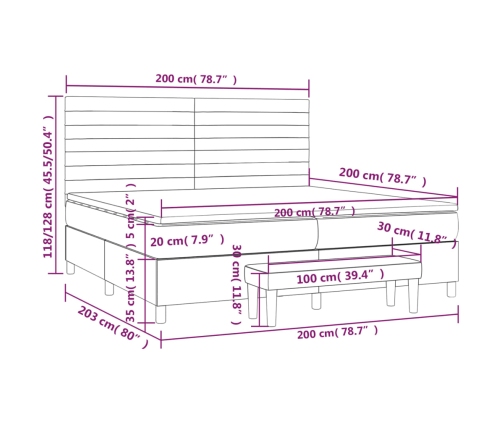 Cama box spring con colchón tela gris claro 200x200 cm