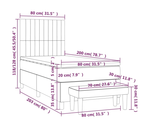 Cama box spring con colchón tela gris claro 80x200 cm