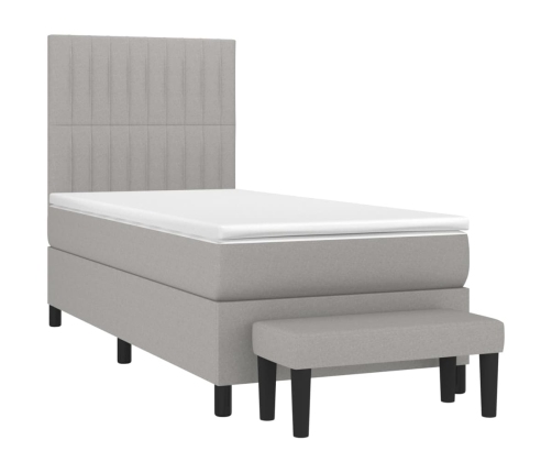 Cama box spring con colchón tela gris claro 90x190 cm