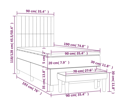 Cama box spring con colchón tela gris claro 90x190 cm