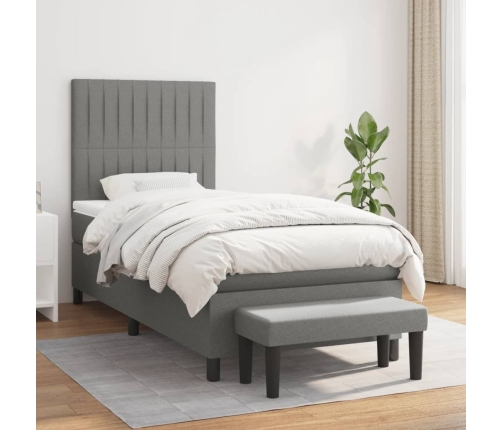 Cama box spring con colchón tela gris oscuro 90x190 cm