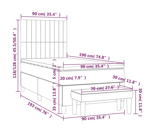 Cama box spring con colchón tela azul 90x190 cm