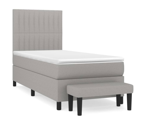 Cama box spring con colchón tela gris claro 90x200 cm