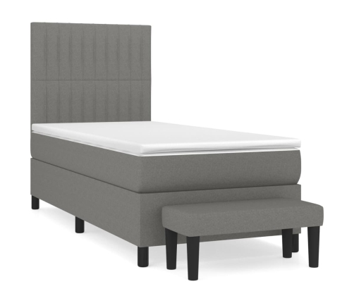 Cama box spring con colchón tela gris oscuro 90x200 cm