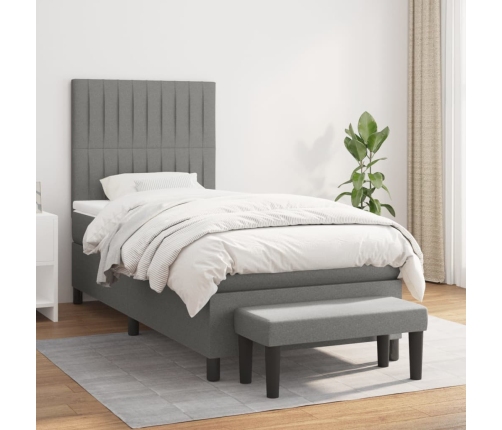 Cama box spring con colchón tela gris oscuro 90x200 cm