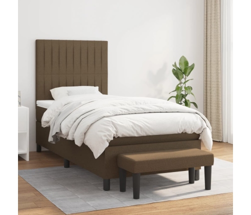 Cama box spring con colchón tela marrón oscuro 100x200 cm