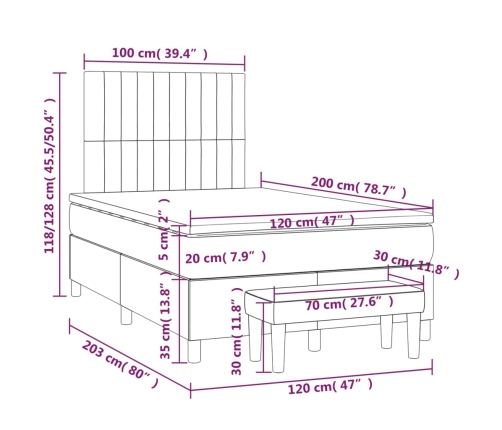 Cama box spring con colchón tela negro 120x200 cm