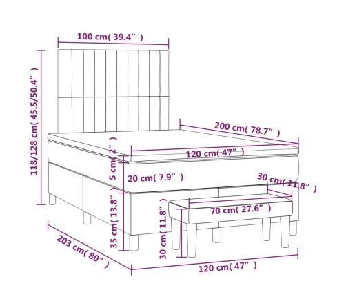 Cama box spring con colchón tela azul 120x200 cm