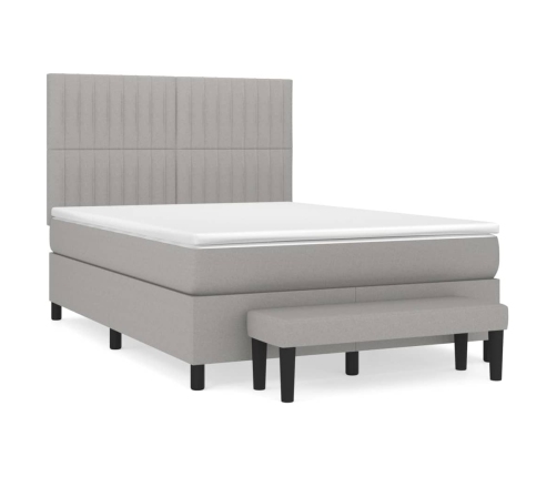 Cama box spring con colchón tela gris claro 140x190 cm