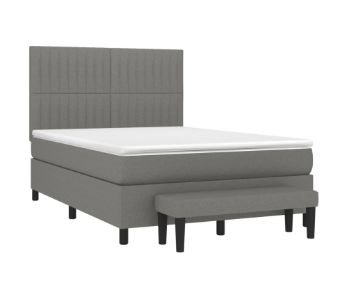 Cama box spring con colchón tela gris oscuro 140x190 cm