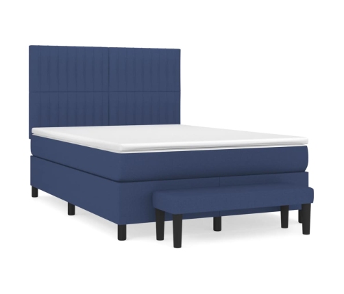 Cama box spring con colchón tela azul 140x190 cm