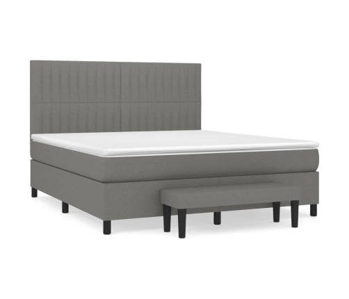 Cama box spring con colchón tela gris oscuro 180x200 cm