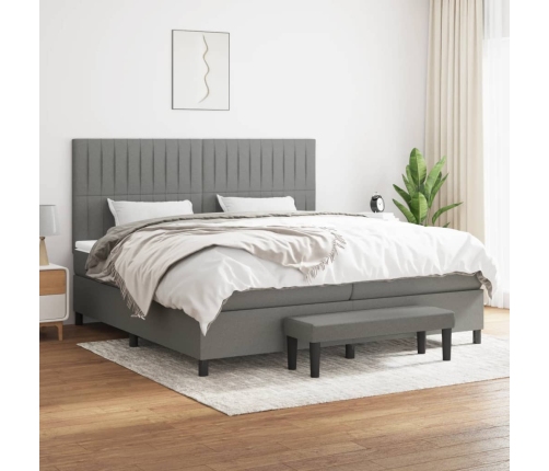 Cama box spring con colchón tela gris oscuro 200x200 cm