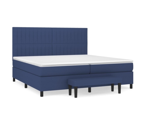 Cama box spring con colchón tela azul 200x200 cm