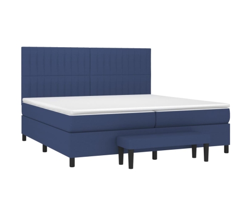 Cama box spring con colchón tela azul 200x200 cm