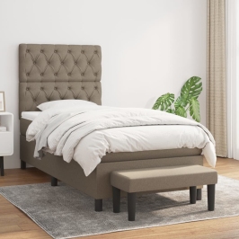 Cama box spring con colchón tela gris taupe 80x200 cm