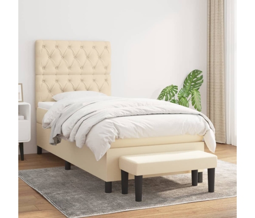 Cama box spring con colchón tela color crema 80x200 cm