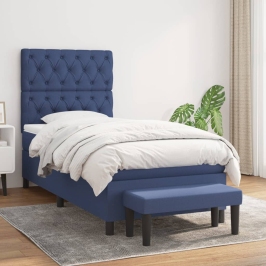 Cama box spring con colchón tela azul 80x200 cm