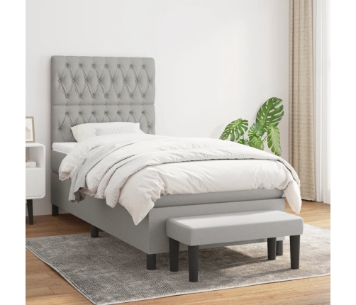 Cama box spring con colchón tela gris claro 90x190 cm
