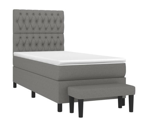 Cama box spring con colchón tela gris oscuro 90x190 cm