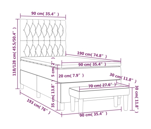 Cama box spring con colchón tela gris oscuro 90x190 cm