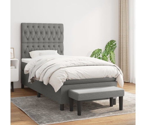 Cama box spring con colchón tela gris oscuro 90x190 cm