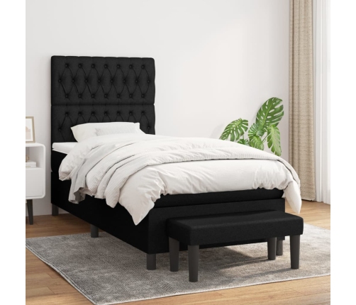 Cama box spring con colchón tela negro 90x190 cm