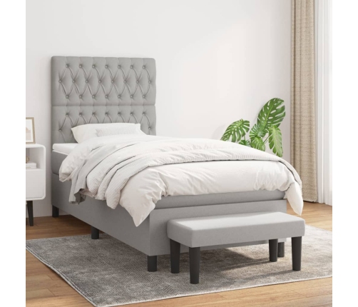 Cama box spring con colchón tela gris claro 90x200 cm