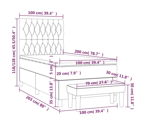 Cama box spring con colchón tela negro 100x200 cm