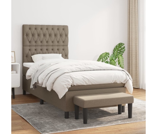 Cama box spring con colchón tela gris taupe 100x200 cm