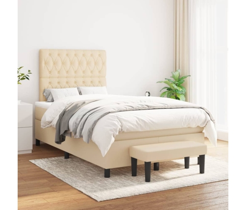 Cama box spring con colchón tela color crema 120x200 cm