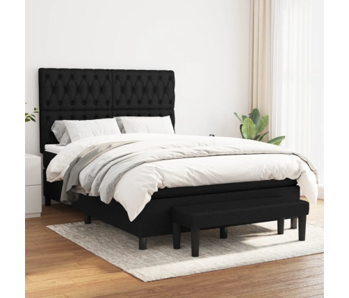 vidaXL Cama box spring con colchón tela negro 140x190 cm