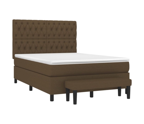 Cama box spring con colchón tela marrón oscuro 140x190 cm