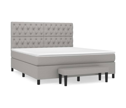 Cama box spring con colchón tela gris claro 160x200 cm