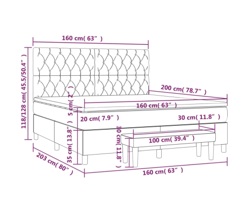 Cama box spring con colchón tela gris claro 160x200 cm