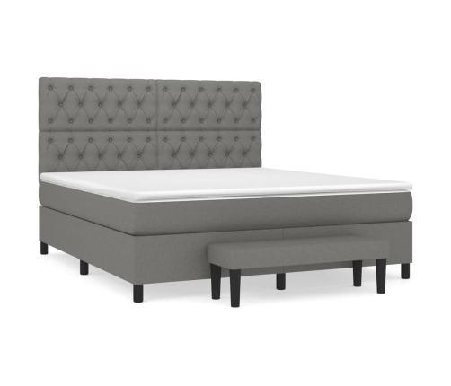 Cama box spring con colchón tela gris oscuro 160x200 cm